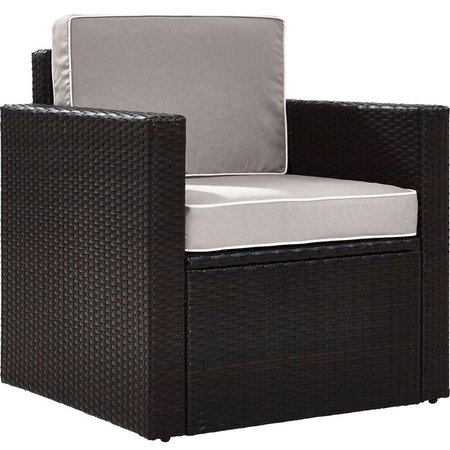 VERANDA Palm Harbor Outdoor Wicker Arm Chair with Grey Cushions - Brown VE657917